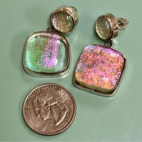 Artisan-made Sterling Silver and Glass  Iridescent Earrings - Picture 3 of 14